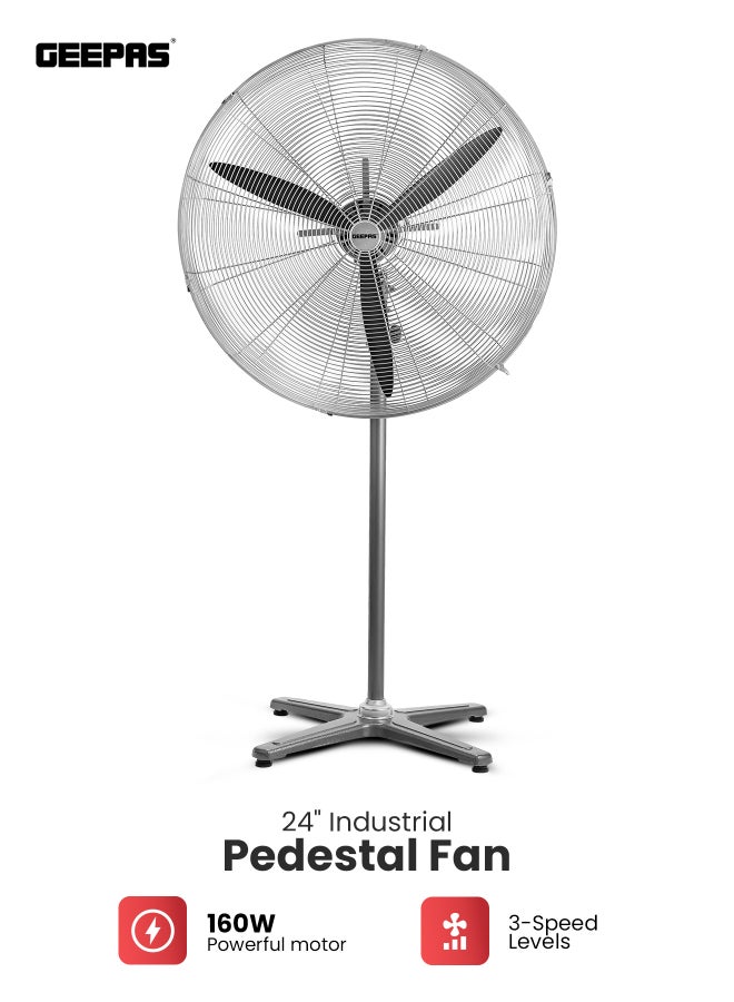 Compare 24 Industrial Pedestal Fan | Pedestal Fan With Industrial Strength And 3 Metal Blade For Strong Wind, 3Speed Levels| High Performance 160W Motor For High Speed Wind| Ideal For Home 160 W GF21197 Silver at KSA Price