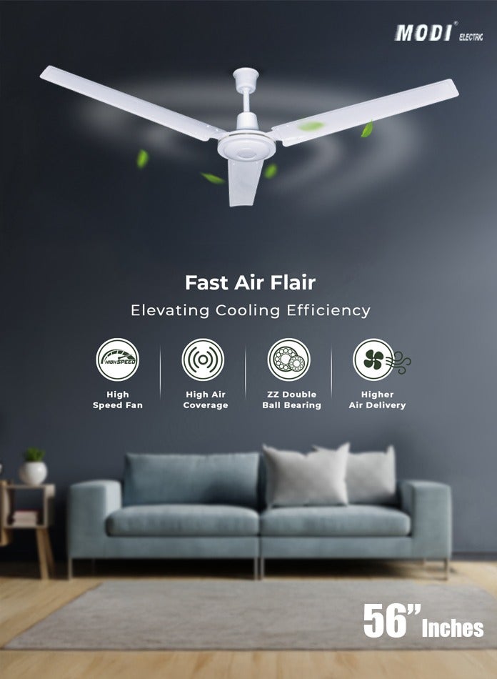 MODI 56 Inch 3-Blade Indoor Ceiling Fan White…