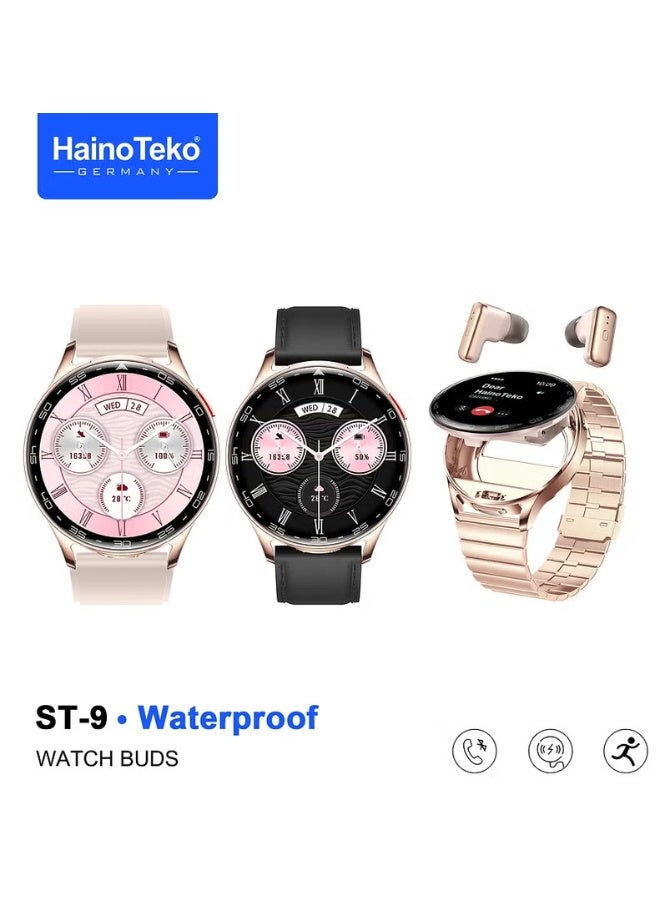 Compare ST9 Waterproof Smart Watch Buds With 3 Pair Straps and Charging Cable Designed for Ladies and Gents at KSA Price