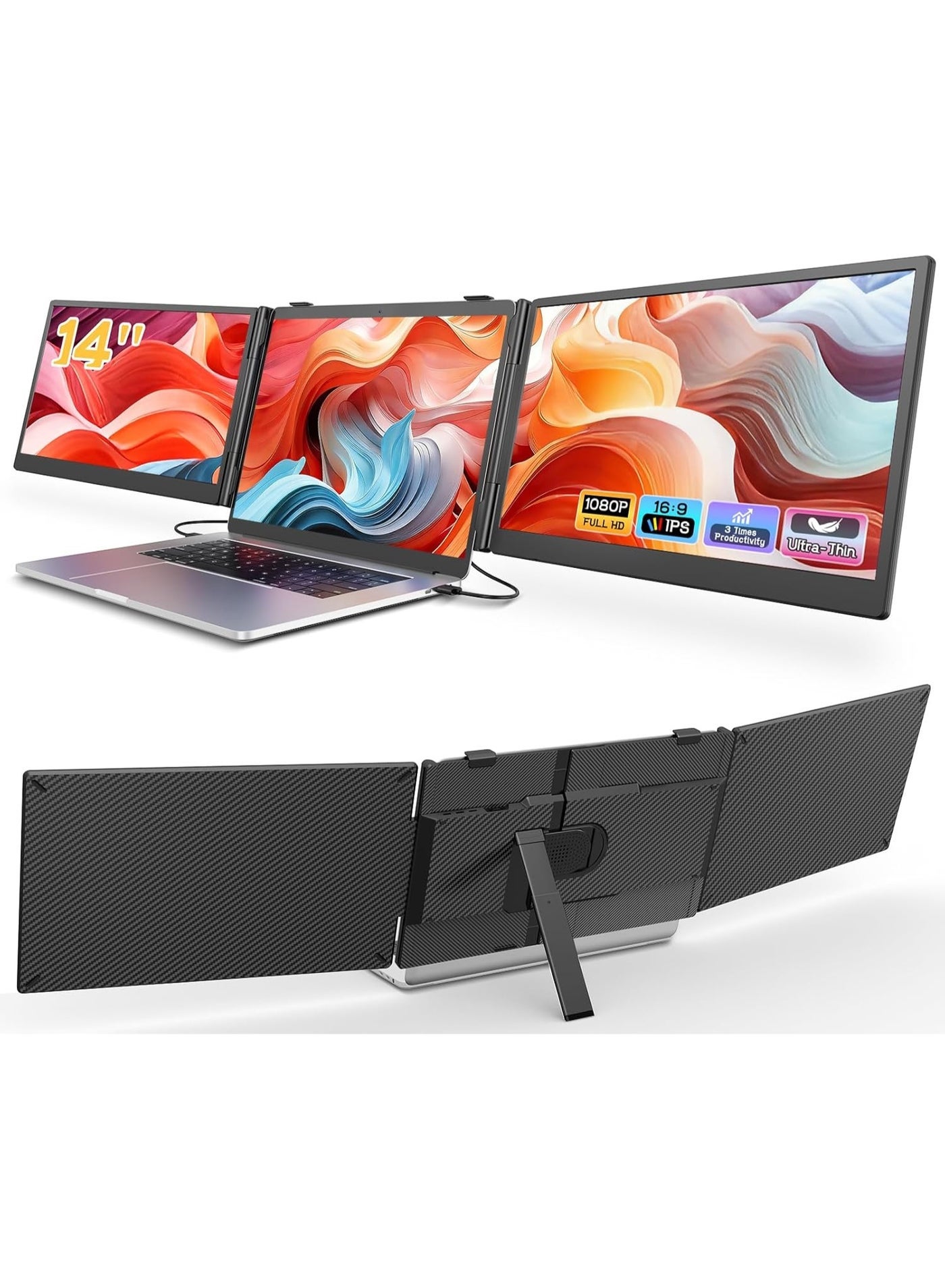 Compare Laptop Screen Extender, 14 FHD 1080P Dual Screen Attachment for Triple Display, UltraThin Portable Monitor with Builtin Speakers, Plug & Play for MacWindows, Fits 13–17.3 Laptops at KSA Price