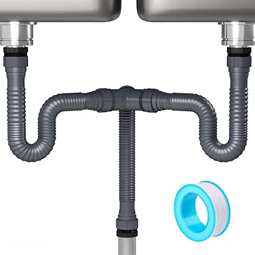 Compare NiHome Expandable Flexible 1 12 or 1 14 PTrap Pipe for Double Kitchen Sink, with Adapter Sealing Ring Tape Drain Tubing Pipe Kit for Kitchen Sink Drain & Garbage Disposal Grey at KSA Price