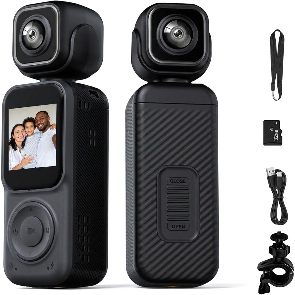 Compare 4K Action Camera, Body Camera, Handheld POV Camera Dual Lens HD 180 Degree Rotating, Small Action Cam with WiFi, Portable Vlogging, for Cycling Hiking Outdoor at KSA Price