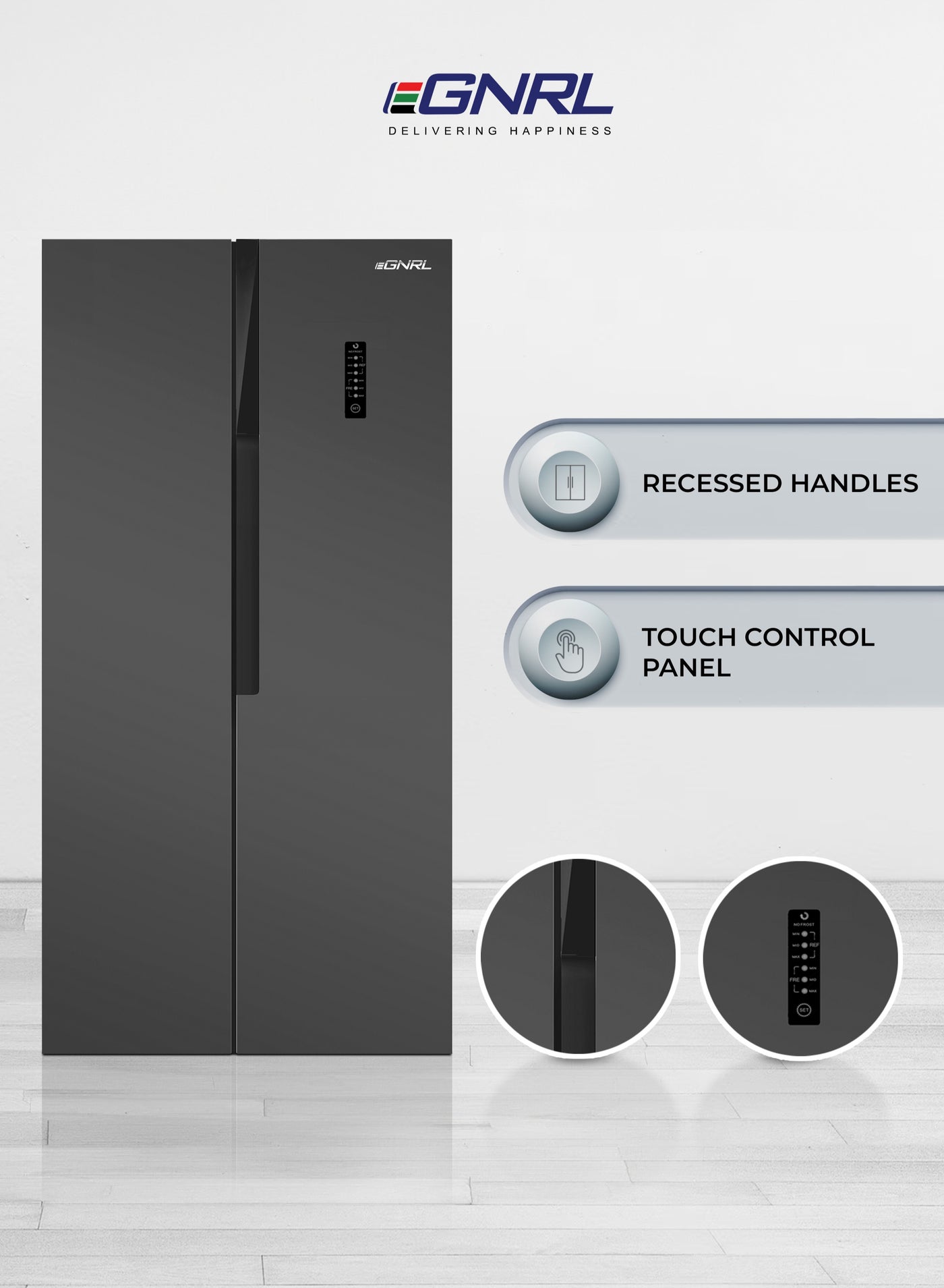 Compare 650L Capacity Side By Side Inverter Based RefrigeratorFreezer ?With Digital Control And Temperature Display, NoFrost, LEDlight EGR820S Dark Silver, One Year Warranty 650.0 L 185.0 W EGR820S Dark Silver Finish at KSA Price
