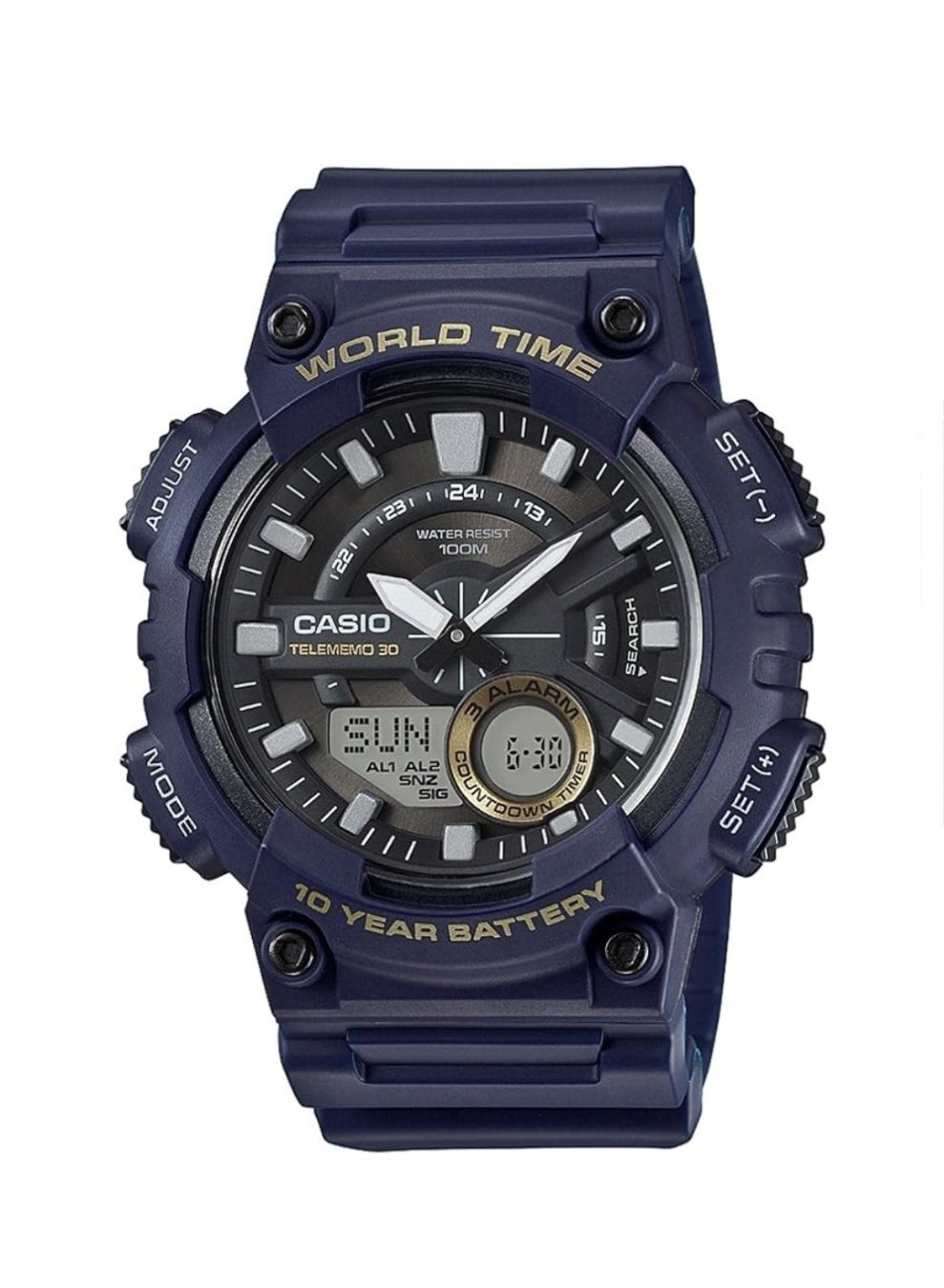Compare Casio AEQ110W2AVDF Men’s DigitalAnalog Watch – Black Dial, Blue Band, Sporty Design at KSA Price