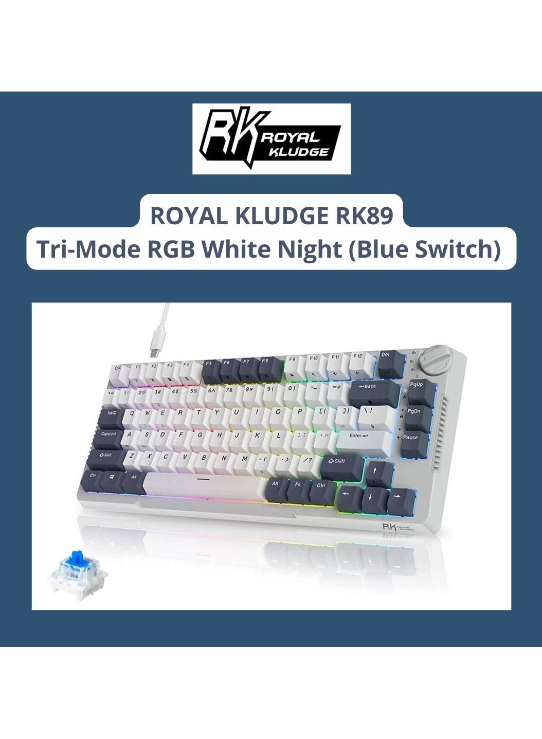Compare RK Royal Kludge RK H81 81 Keys TriMode with Knob Control RGB Wireless Mechanical Keyboard White Night   Blue Switch at KSA Price
