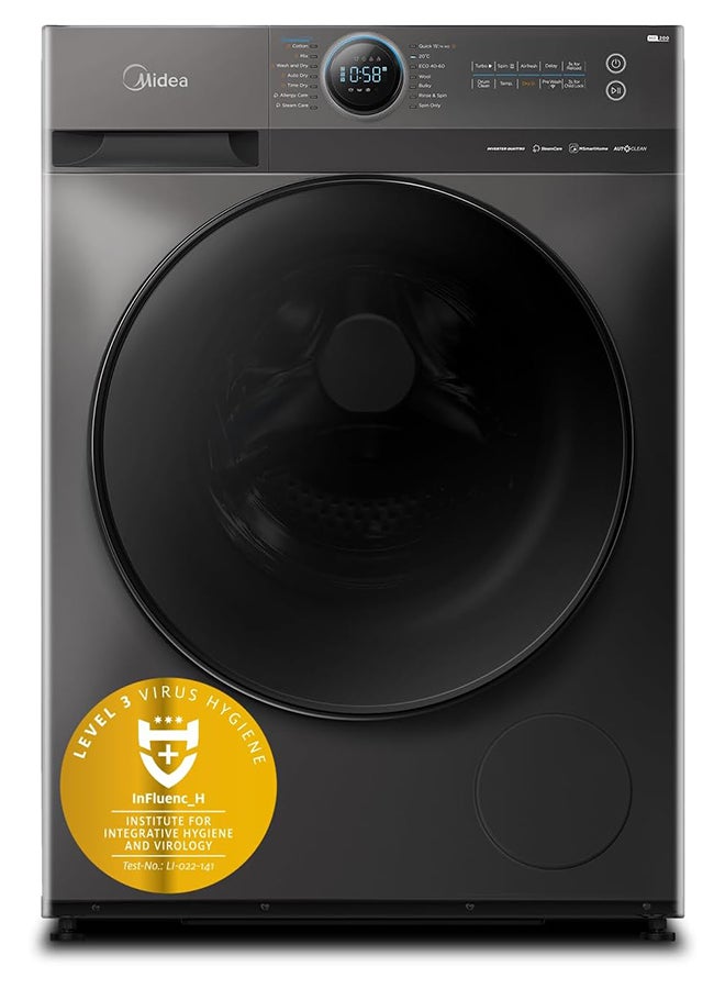 Compare 128 KG Smart Washer Dryer With BLDC Inverter Motor, 1400 RPM, Fully Automatic Front Load Washing And Drying Duo WiFi Machine, 16 ProgramsAllergySteam CareAuto Clean 2000 W 12 kg 2000 W MF200D120WBTGCC Titanium at KSA Price