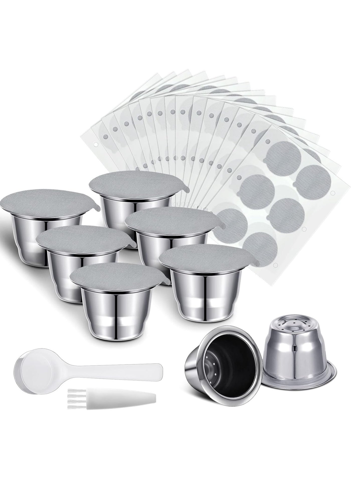 Compare Reusable Espresso Capsules Stainless Steel Refillable Coffee Pods Reusable Espresso Pods with Aluminum Foil Seals Stickers Lids Compatible with Nespresso Machines 6 Cups, 204 Lids at KSA Price