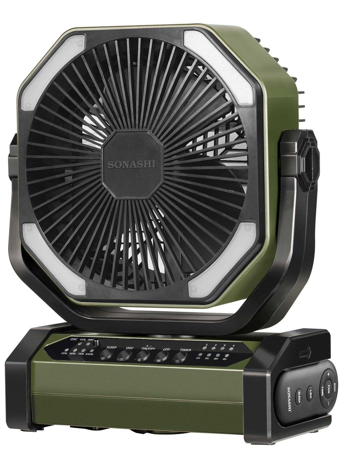 Compare 8 Inch Rechargeable Fan  10,000mAh Liion Battery Operated Fan with Bright LED Light | TypeC Charging with Continuous Working for 30 Hours | Portable with Remote Control SRF808 Green at KSA Price