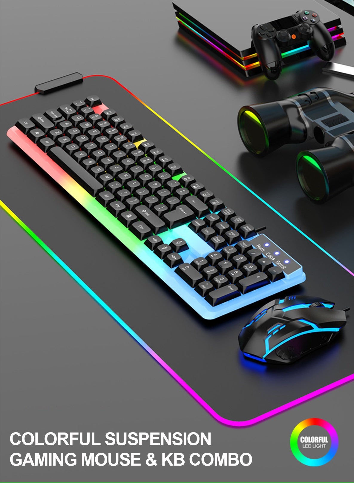 RGB Gaming Keyboard Mouse Set Wired LED Keys…