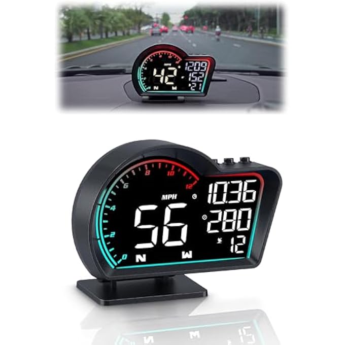 Compare Hud Digital Speedometer For Car Universal Heads Up Display With Oversize Screen Large Lcd Mph Speed  Fatigue Alert OverSpeed Alarm Compass at KSA Price