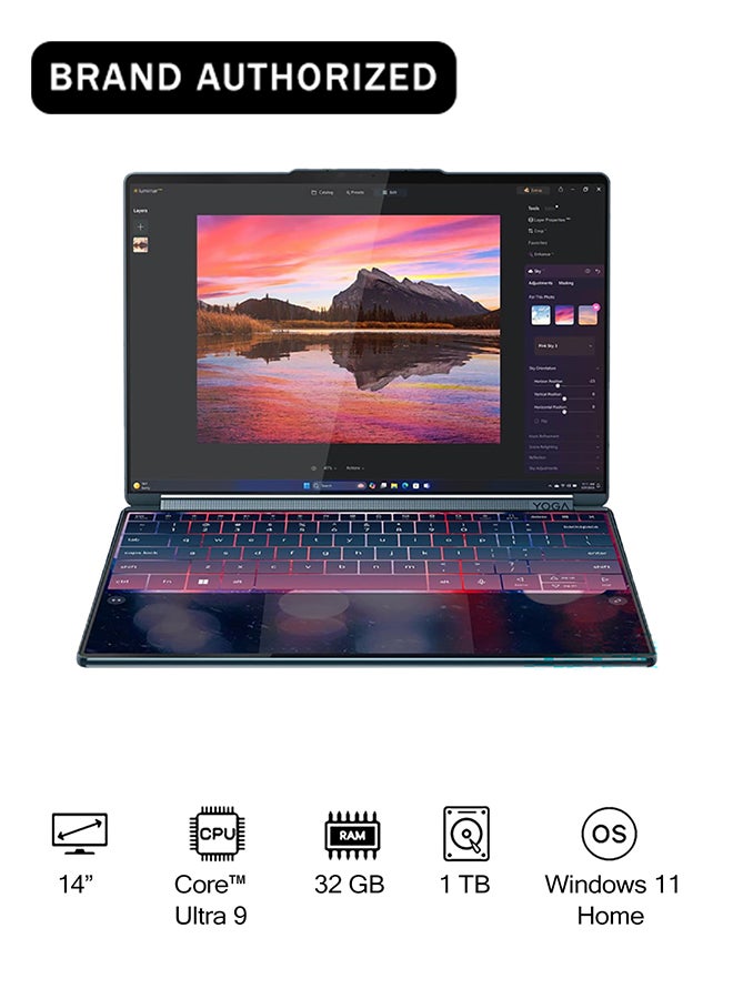 Compare Yoga Book 9 14IAH10 2in1 Convertible 2025 Laptop 2nd Series 14Inch 2.8K Display, Core Ultra 9285H Processor32GB RAM1TB SSDIntel Arc 140T GraphicsWindows 11 Home Arabic Tidal Teal at KSA Price