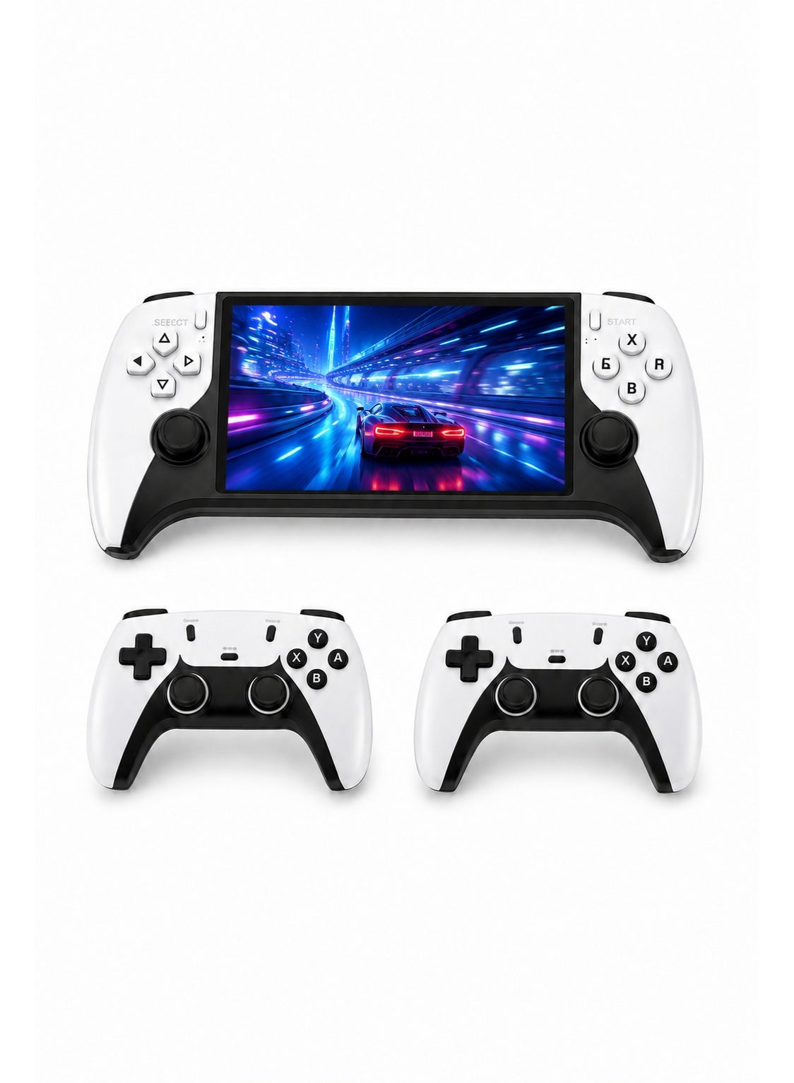 Compare SF3500 Plus Handheld Game Console with 5Inch IPS Display, FHD TV Output, 2 Controllers, 2GB DDR3 and TypeC, BlackWhite at KSA Price