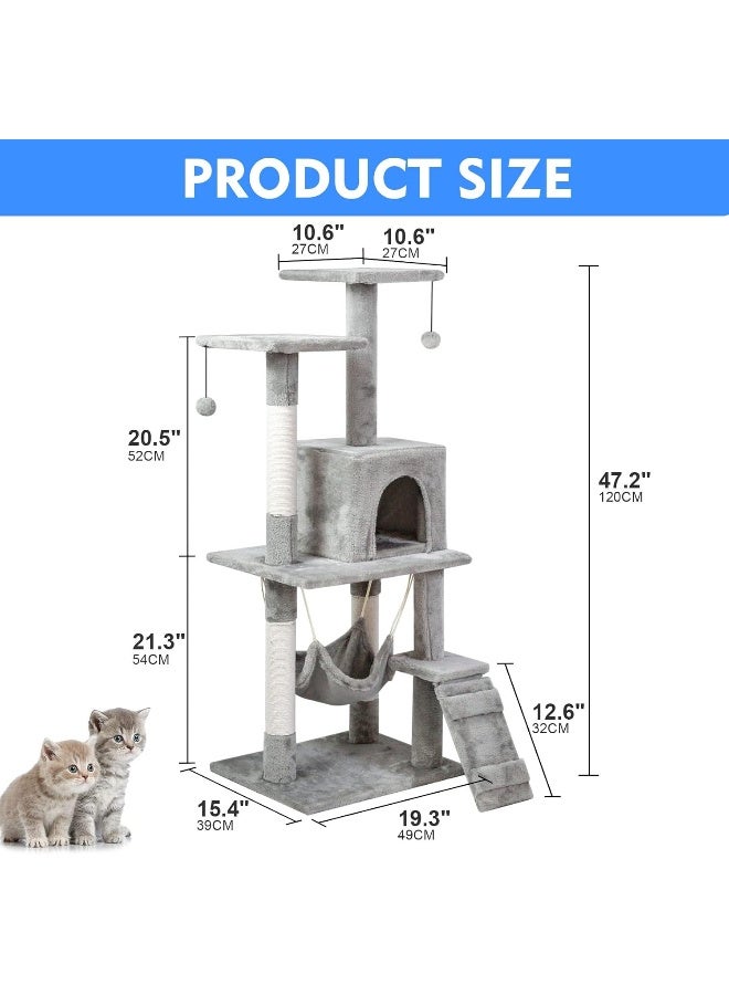 Compare Cat Tree Tower, Cat Condo with Sisal Scratching Post,Activity Centre Cat Climbing Tree with Cat House, Hammock, Sisal Posts, Ladder, and Rest Place for Indoor Cat（120×50×40cm）Grey at KSA Price