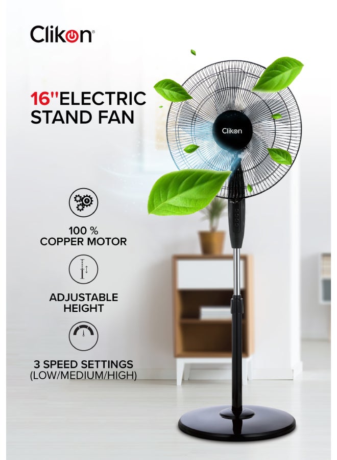 Compare 16 Inch 3 Speed Setting Electrical Stand Fan 1250 RMP 45 W CK2035 Black at KSA Price