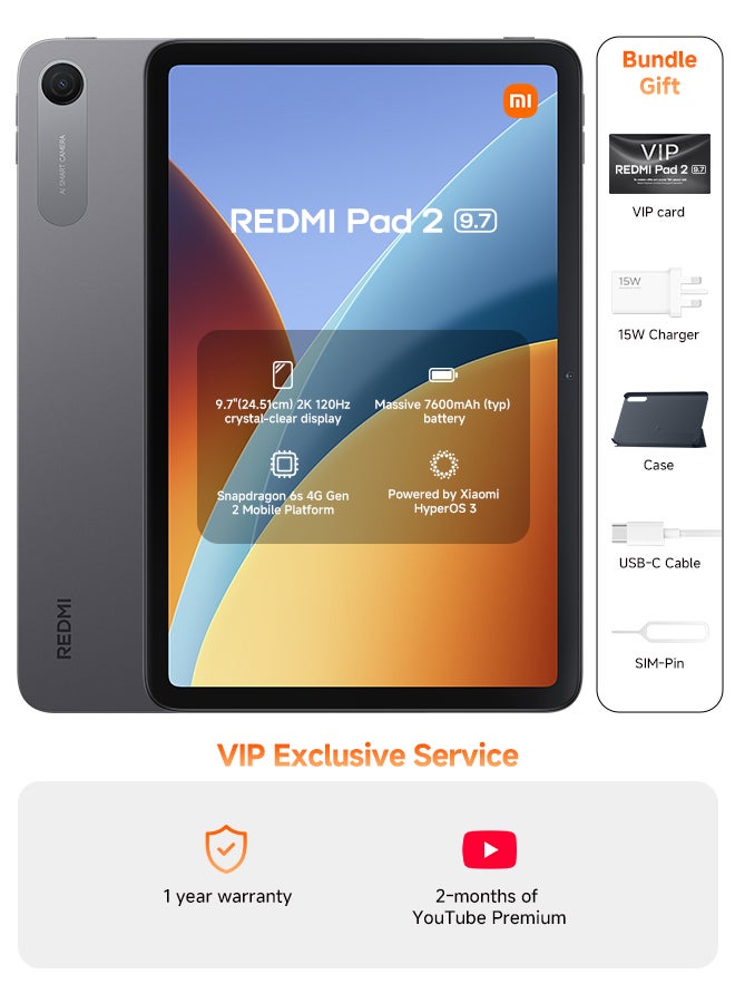 REDMI Pad 2 9.7-inch Tablet Graphite Gray 4GB…
