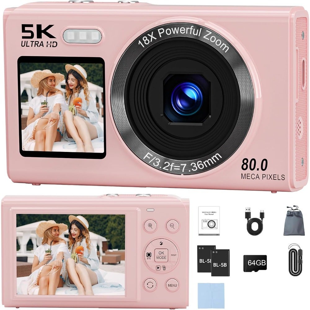 Compare 5K Digital Camera Dual Screens 80MP Resolution 64GB Builtin Storage For Photography Enthusiasts Compact Design Black at KSA Price