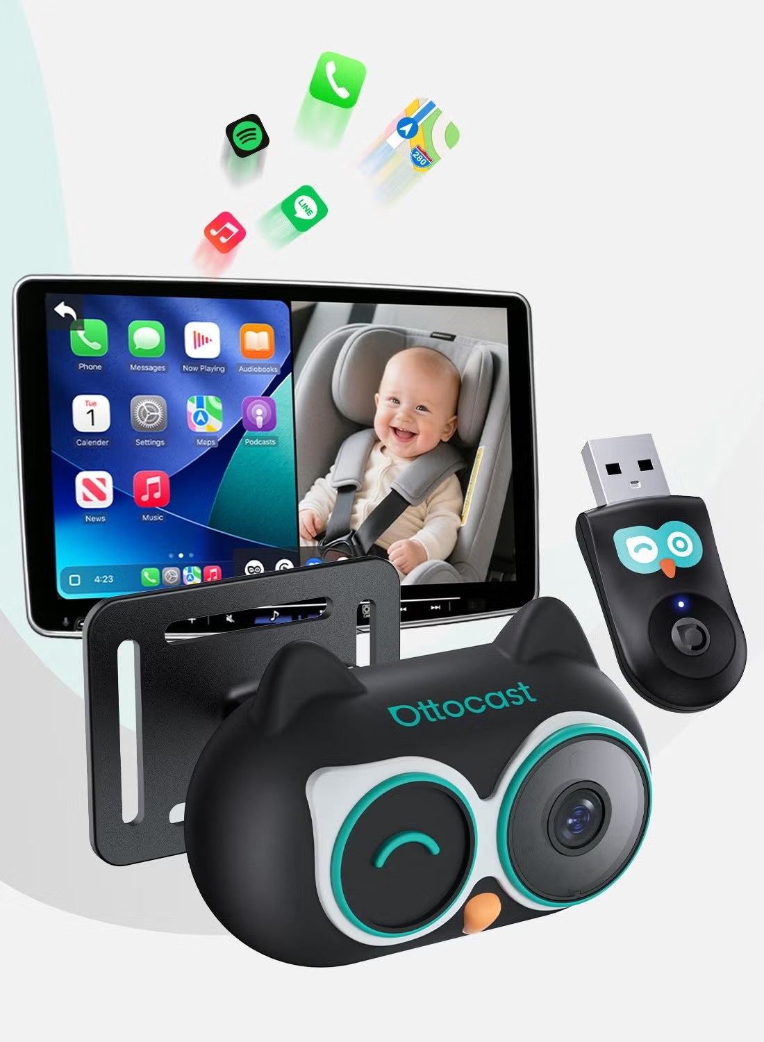 Compare OTTOCAST Cabin Care Wireless Car Adapter with Baby Car Camera,1080P HD Rear Seat Baby Monitor, Split Screen Navigation, PlugandPlay,for Parents & Pet Owners at KSA Price