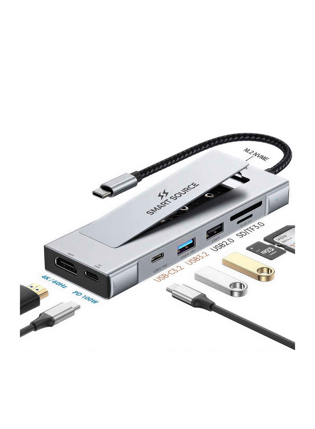 Compare 8 in 1 USB C Hub Docking Station with M.2 NVMe SSD Enclosure, 4K HDMI, USB 3.2, PD 100W Fast Charging, SD TF Card Reader — Type C Multiport Adapter for MacBook, iPad Pro, Laptop at KSA Price