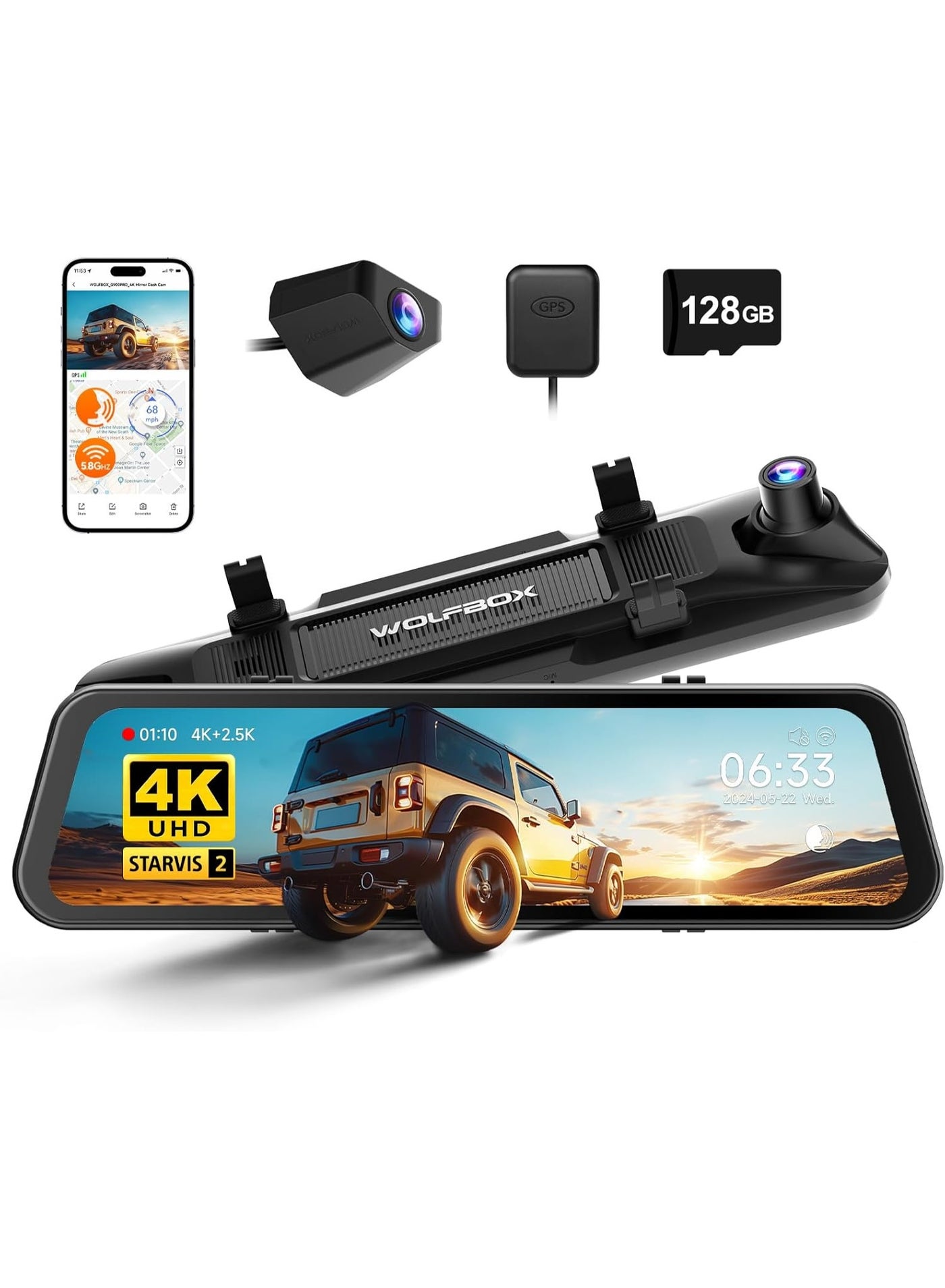 WOLFBOX G900 PRO 12-Inch 4K Mirror Dash Cam…