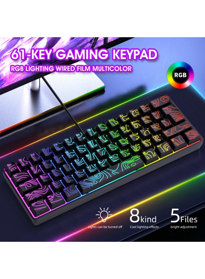 61-Key English Gaming Keyboard, RGB Backlit Multicolor…