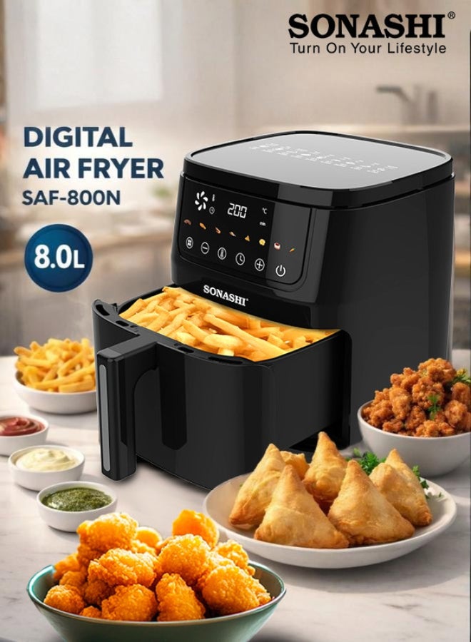 Compare 8L Digital Air Fryer With Temperature Control | NonStick Basket With Overheat Protection | Digital Display With Auto ShutOff Function | Healthy Cooking With Perfect Air Fryer 8 L 1800 W SAF800N Black at KSA Price