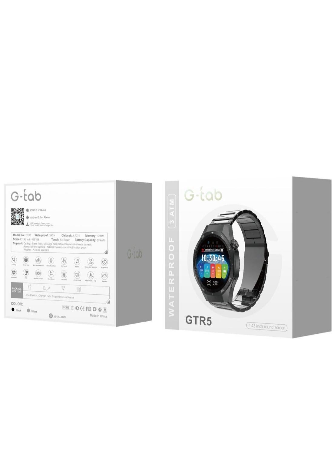 G-TAB GTR5 Smartwatch – 1.43'' HD Round Display, Bluetooth…