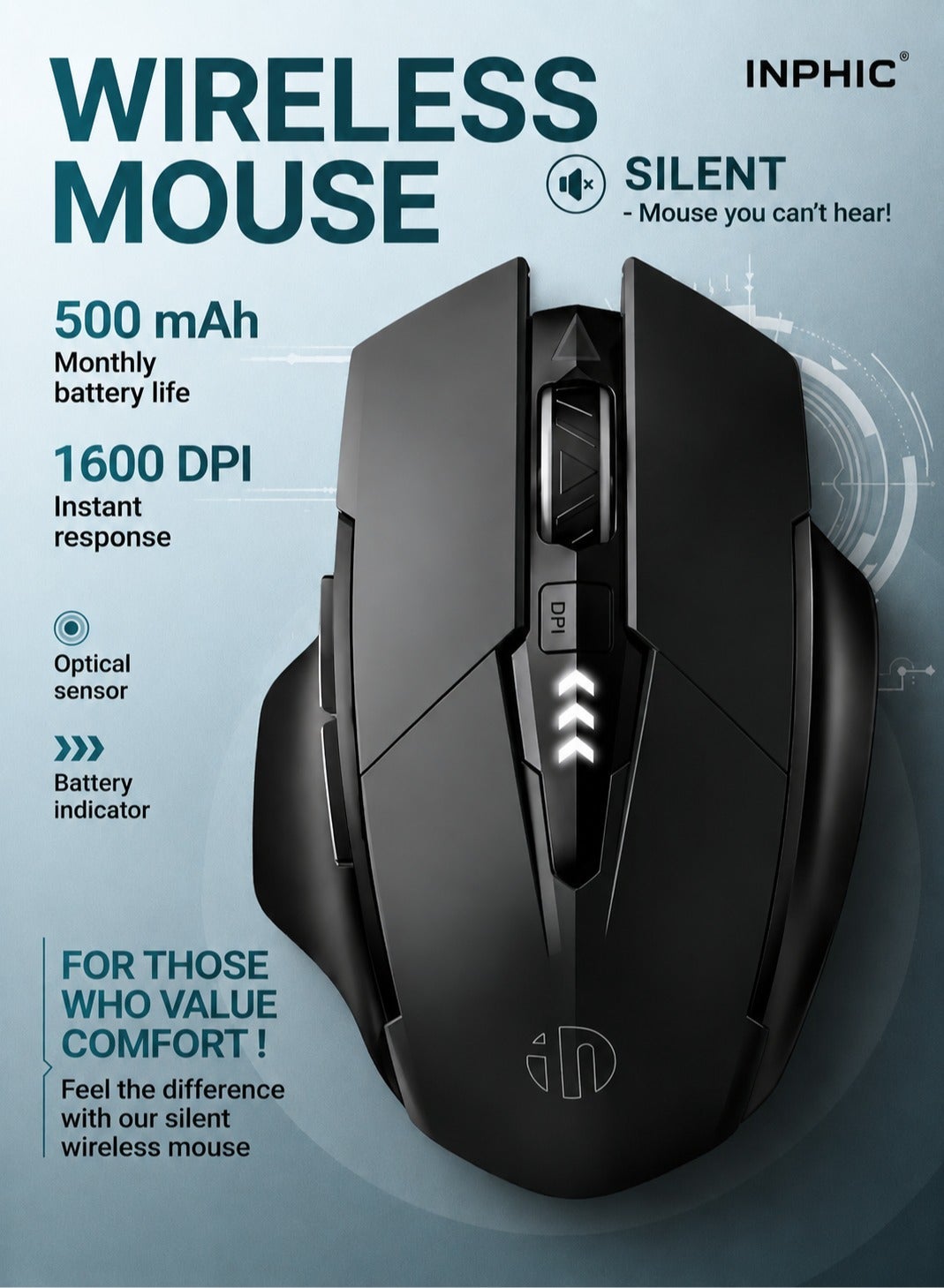 A1 Wireless Mouse – Rechargeable, Silent Click, Ergonomic…