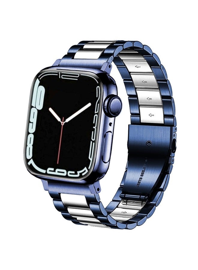 Compare Bands Compatible with iWatch 38mm 42mm 40mm 44mm 41mm 45mm 49mm, Solid Stainless Steel Metal Strap Replacement for Apple Watch Series 8  7  6  5  4  3  SE  Ultra Women Men Blue  silve at KSA Price