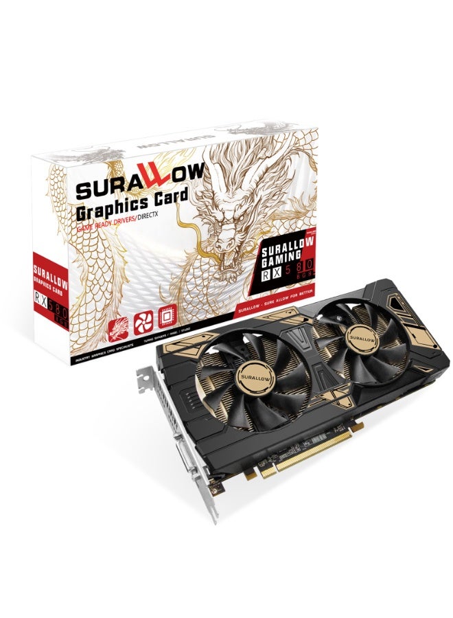 Compare SURALLOW  RX 580 Graphics Card, 2048SP, Real 8GB, GDDR5, 256 Bit, Pc Gaming Video Card, 2XDP, HDMI, PCI Express 3.0 with Freeze Fan Stop for Desktop Computer Gaming Gpu at KSA Price