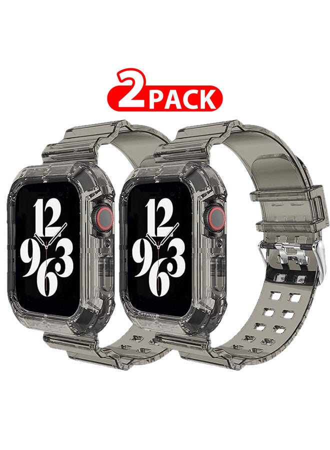 Compare 2 Pack Clear iwatch Strap Bands TPU Smart Apple Watch Bands 42mm with Bumper Protective Case Crystal Sports Wristband Grey Color at KSA Price