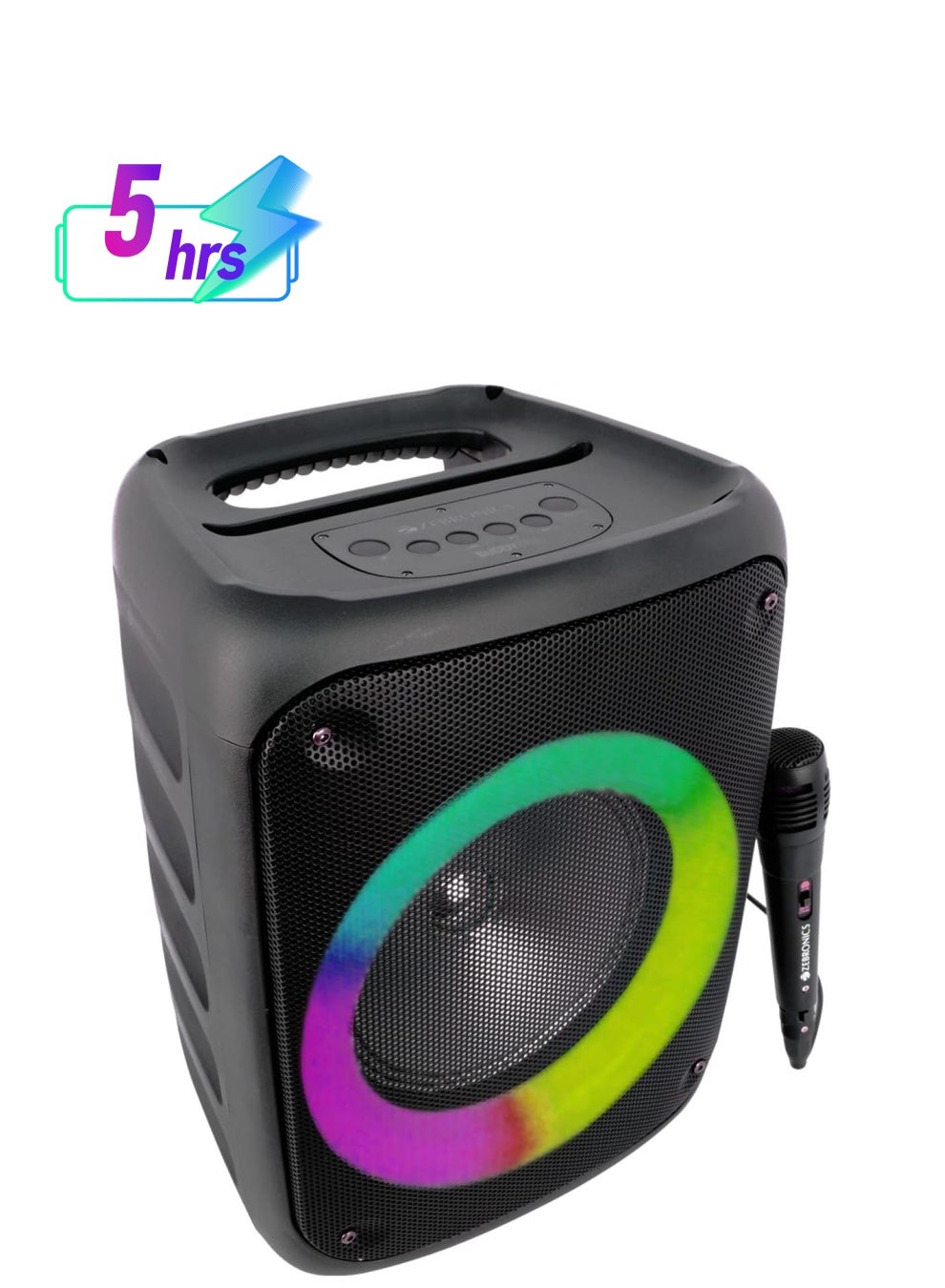Compare ZebBuddy 500 Portable Wireless Speaker with BT v5.0, 25W RMS Output, TWS, 20.3cm8 Driver, 5H Backup, USB, mSD, AUX, FM Radio and Built in Rechargeable Battery at KSA Price