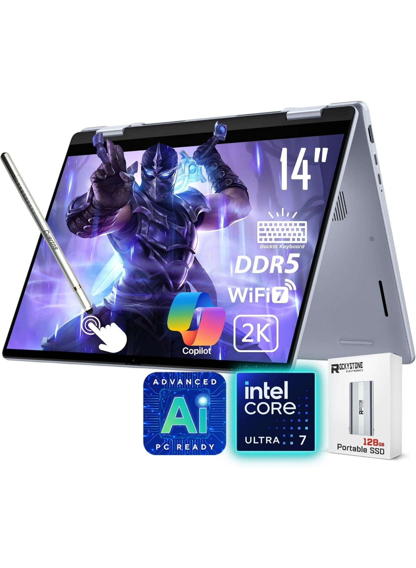 Compare 14 Plus 2in1 AI Ready Laptop, 14 2K Touchscreen, Core Ultra 7 256V>i912900K, Copilot+ PC, Backlit Keyboard, WiFi 7, Thunderbolt 4, Windows 11 Home,Ice Blue16GB DDR5 RAM | 1TB SSD English Ice Blue at KSA Price