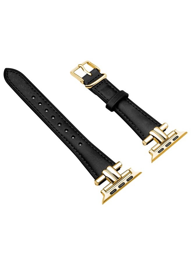 Compare Leather Slim Band Compatible for Apple Watch 38mm 40mm 41mm Band,Genuine Black Leather IShape Watch Strap Bracelet with Stainless Buckle for iWatch Women Bands Series 8 7 6 5 4 3 2 1 SE at KSA Price
