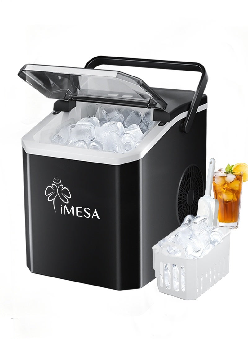 Compare Ice Maker Countertop, Self Cleaning Ice Machine with Handle, Ice Scoop and Basket, 9 Ice Cubes Ready in 6 Mins, 2 Sizes of Ice Cubes, Low voice, Ice Maker for Home, Kitchen, Office, Party, Black at KSA Price