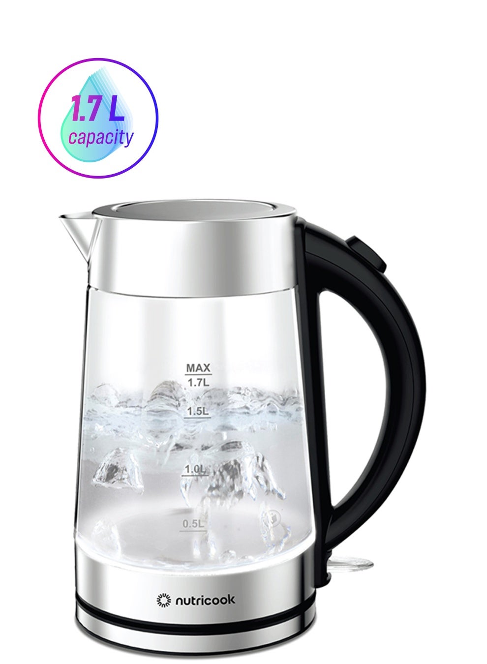Compare Glass Kettle 2200W, 1.7L, Double Wall Cool Touch Exterior, Auto Shut Off, Boil Dry Protection, LED Indicator, 360° SwivelBbase, Power Cord Storage, 2 Year Warranty 1.7 L 2200 W NCGK100 clear at KSA Price