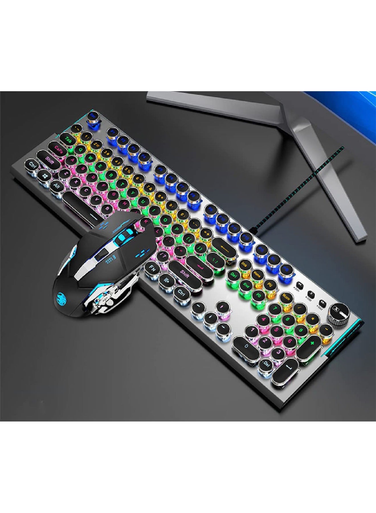 Gaming Keyboard and Mouse Set Retro Punk Typewriter…