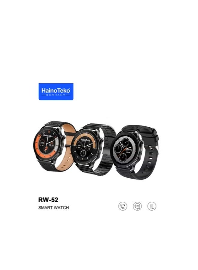 Compare RW52 Round Shape AMOLED Display Smart Watch with 3 Pair Straps for Men & Boys – Black – Fitness Tracker, Heart Rate Monitor, Sports Modes, Bluetooth Calling, Waterproof at KSA Price