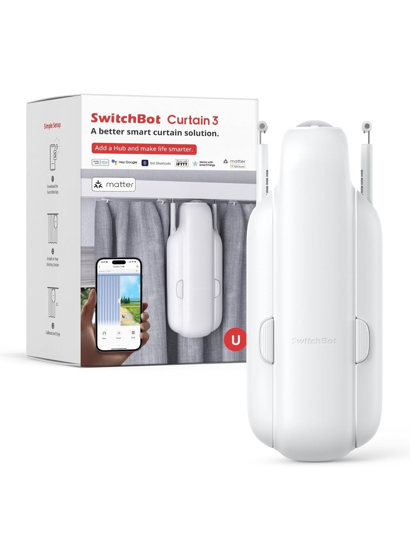 Compare SwitchBot Curtain U Rail 3 Smart Electric Curtain Opener, App & Voice Control, Bluetooth, White at KSA Price