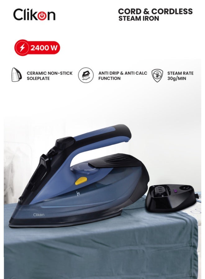 Compare Cord & Cordless Steam Iron With Ceramic Coated Nonstick Soleplate, Anti Drip Function, Variable Steam Levels, 2 Year Warranty 230 ml 2400 W CK4129 BlueBlack at KSA Price