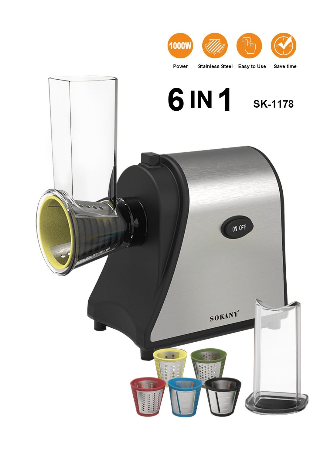 Compare Electric Cheese Grater, 1000W Electric Slicer Chopper, Multi Grater, Fruit Cutter, Vegetable Slicer, Shredder, Food Processor with 5 Blades Set SK1178 Black at KSA Price