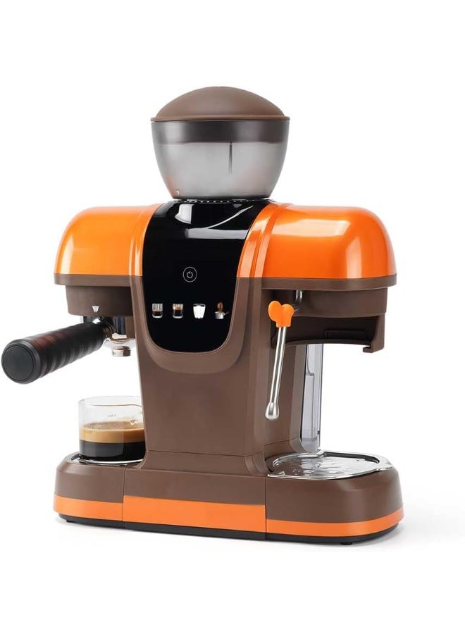 Compare SemiAutomatic Espresso Coffee Machine with Milk Frother, Builtin Grinder, Compact Design, Orange & Brown at KSA Price