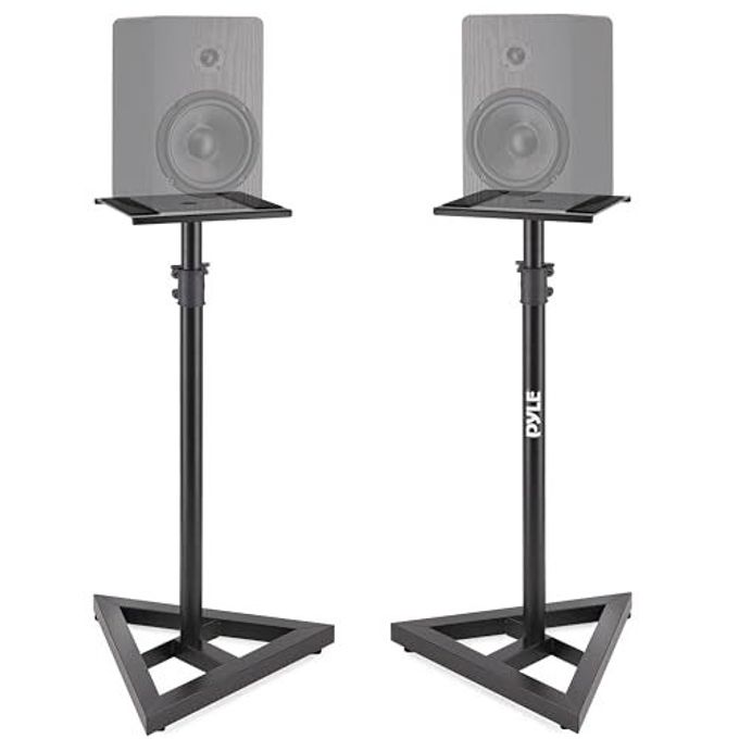 Compare Speaker Stand Pair Of Sound Play 1 And 3 Holder Telescoping Height Adjustable From 26 52 Inch High Heavy Duty ThreePoint Triangle Base W Floor Spikes And 9 Square Platform, Black at KSA Price