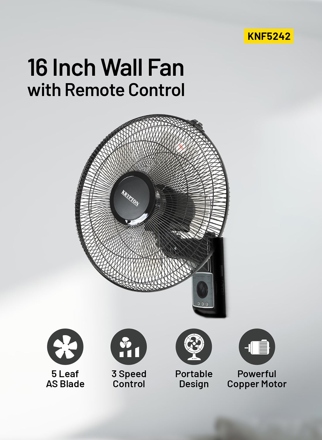 16 Inch Wall Mount Fan With Remote 60 W…