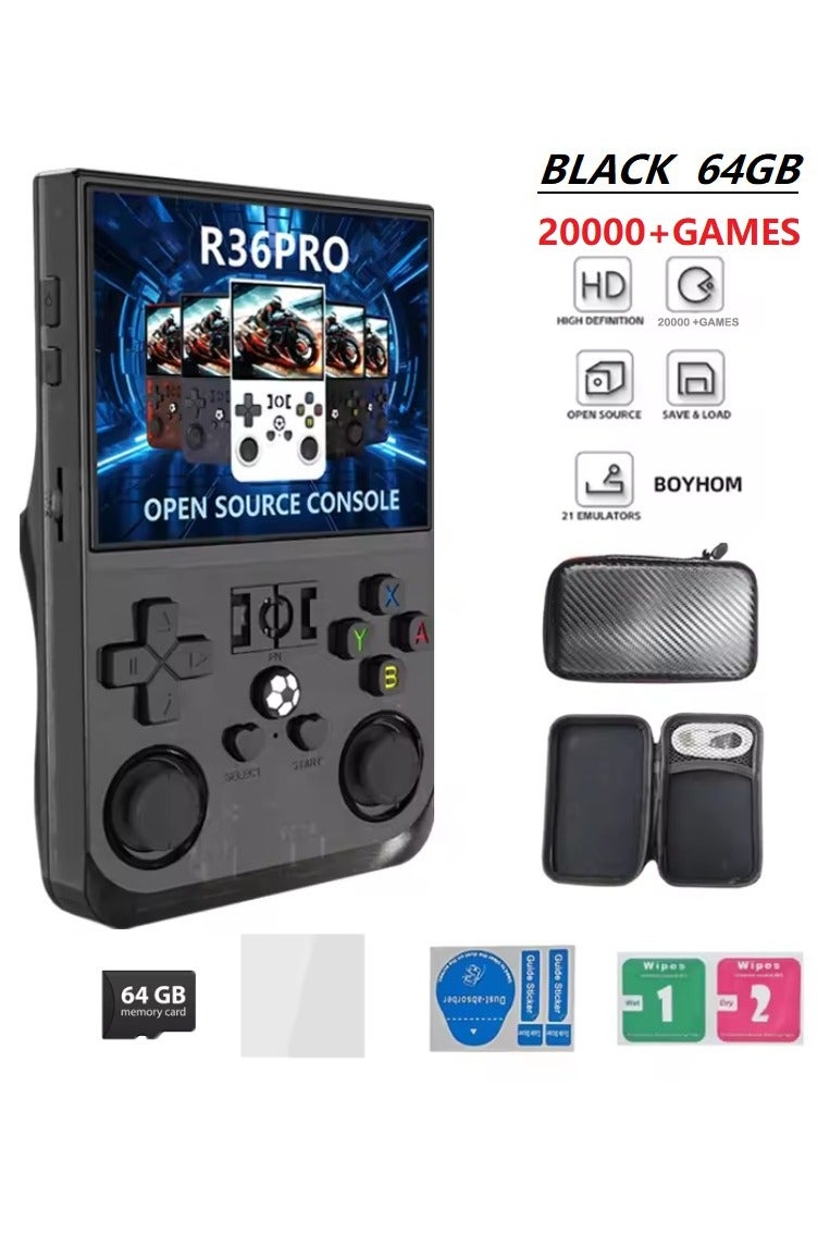 Compare Retro Handheld R36PRO Game Console With 64G TF Card,Support 20000+Games,3.5 Inch IPS Portable Rechargeable Open Source Game Console Emulator ,Support WiFi Black at KSA Price