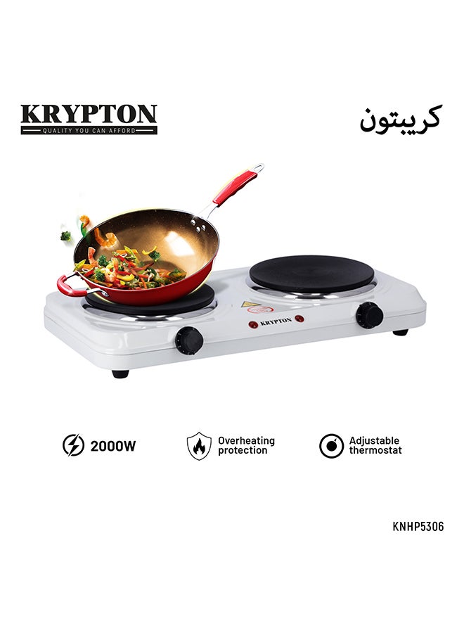 Compare Double Electric Hot Plate with Solid Hot Plates of 155+155 mm, Equipped with Adjustable Thermostat and Overheat Protection and Ideal for Boiling, Sautéing, Frying and Other Cooking Tasks 2000 W KNHP5306N White at KSA Price