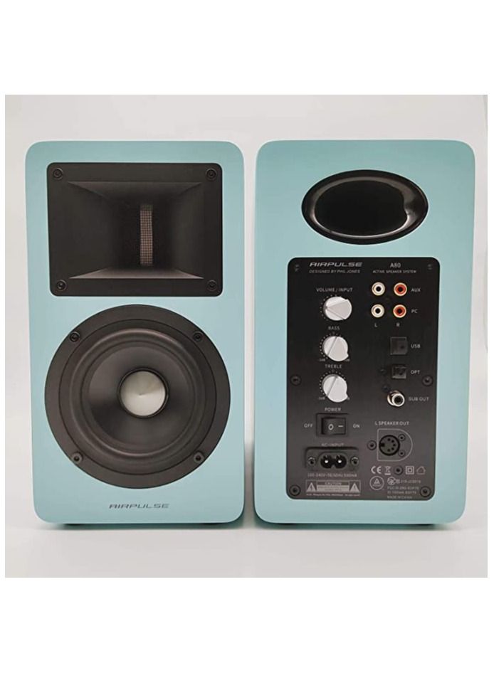 Compare Airpulse A80 Tiffany Blue Wood Styling Active Bookshelf Speaker Blue at KSA Price