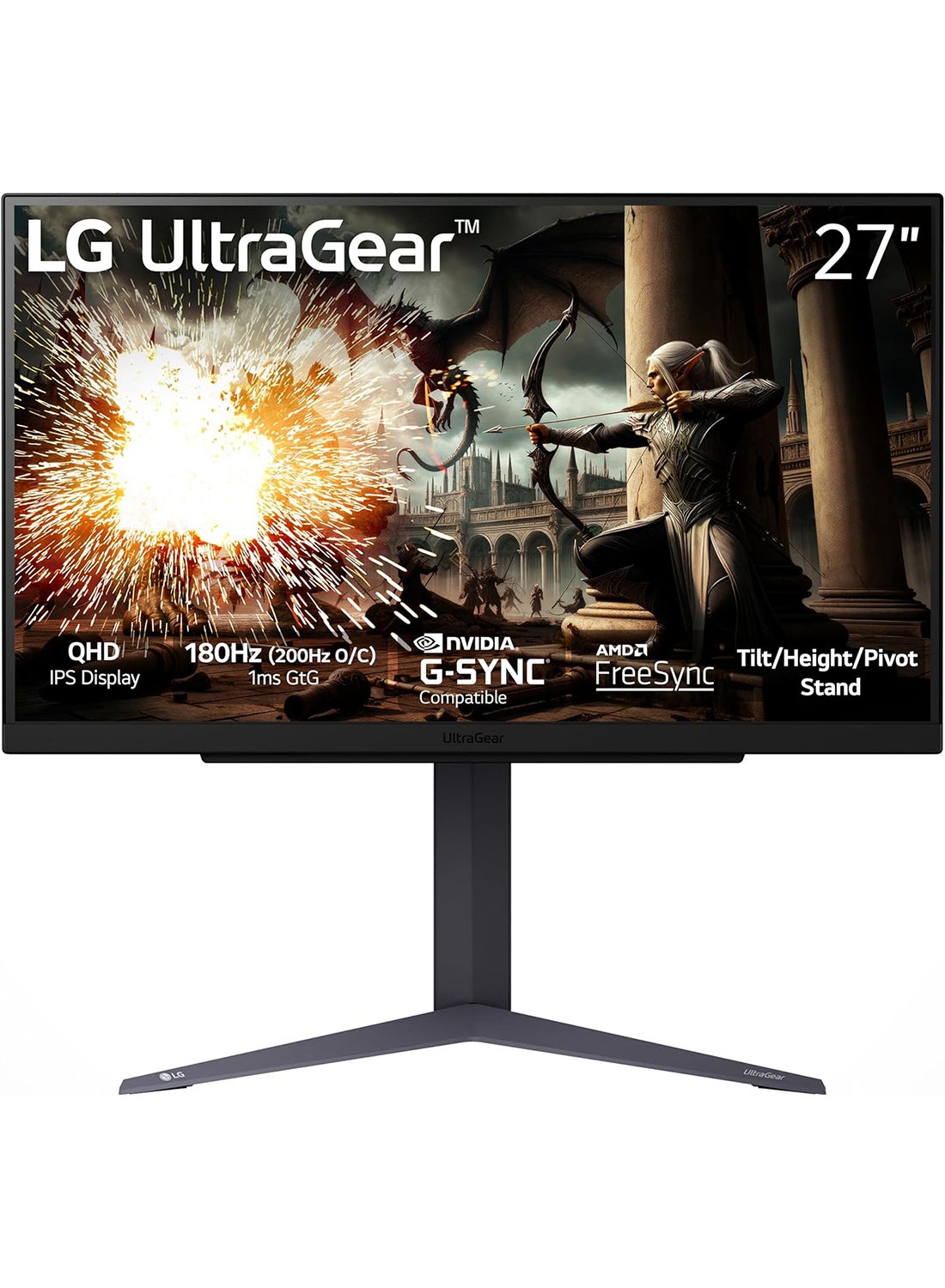 Compare 27 Inch UltraGear QHD Gaming Monitor 2560 x 1440 IPS, HDMI With Response Time Upto 1ms GTG, Refresh Rate 180Hz Overclock to 200, AMD FreeSync, TiltHeightPivot Stand, 27GS75Q Black at KSA Price