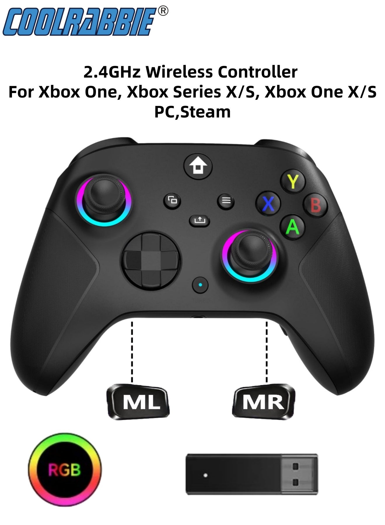 Wireless 2.4GHz Controller with 7 Colors RGB…
