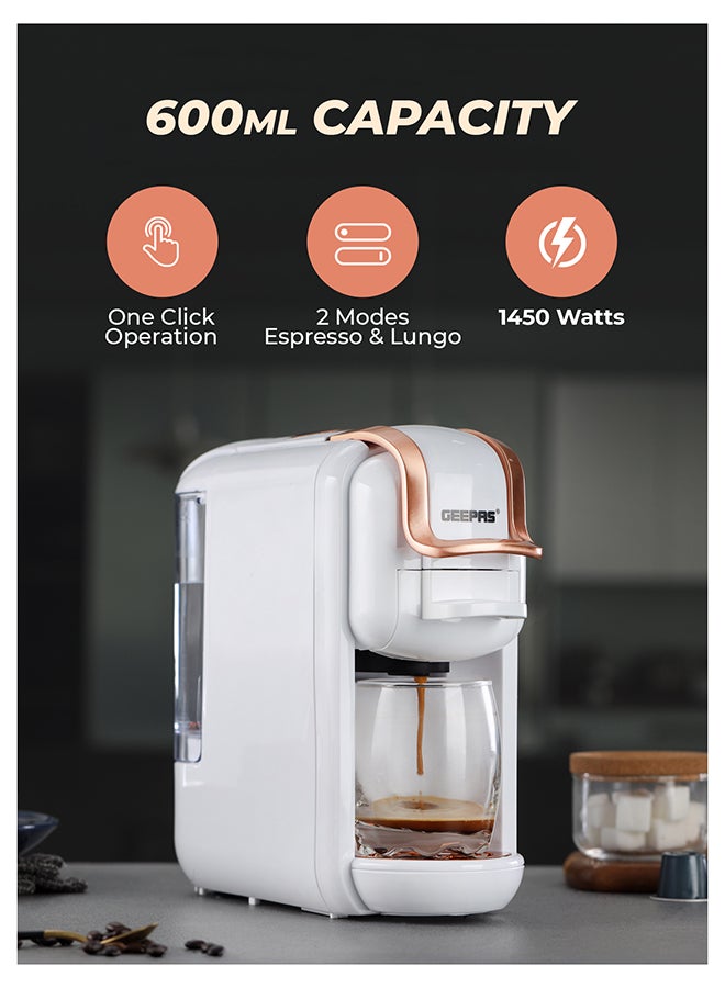Compare 4in1 Capsule Coffee Machine | Compatible with all Brand Capsules | Fast Heating System, OneTouch Button Operation| 20 bar  pump, Removable 0.6L Water Tank , Mini Size Fits Anywhere | 2 Years Warranty 600 ml 1450 W  at KSA Price