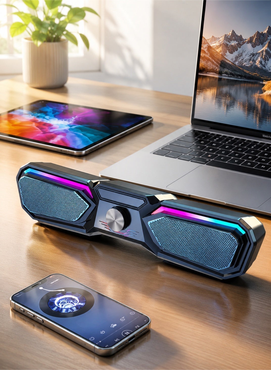 Wired USB Gaming Soundbar Speaker with RGB Rainbow…